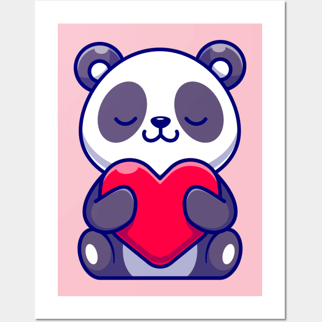 Cute Panda Holding Heart Cartoon Wall Art by Catalyst Labs